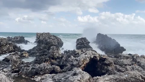 Big Wave crushing the coast. Large Ocean Beautiful Wave. The awesome power Stock Footage 166680741