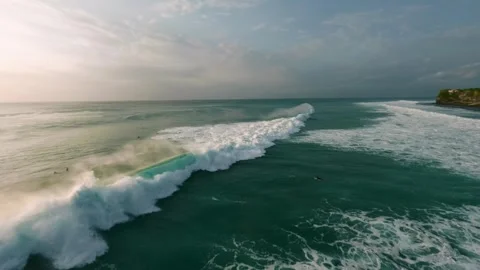 A big wave during a storm in the ocean. Slow motion Fpv drone footage in Bali Stock-Footage 250454371