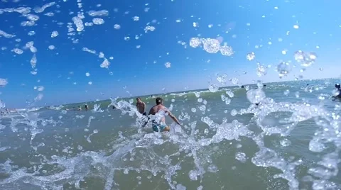 Big wave, slow motion, people on waves  Stock Footage 44482901
