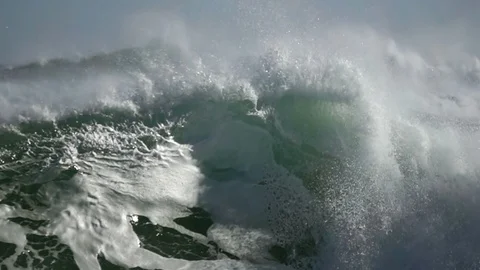 Big Wave Splashing , Large Ocean Storm Waves Sea Spray Transparent Water Stock Footage