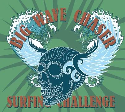 Big wave tattoo skull vector art Stock Illustration