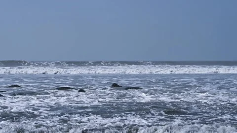 Big waves and blue water in the sea. The Coxs Bazar of Bangladesh Stock Footage 233482732