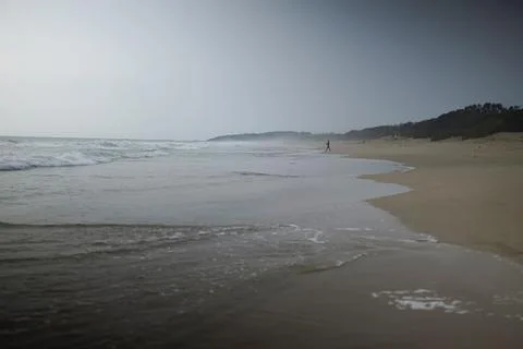 Big waves and white sand on Pangumbahan beach, Sukabumi, Indonesia Stock Photos