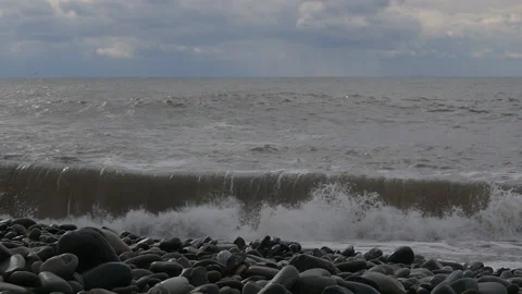 Big waves are hitting the shore. Raging stormy sea. Stock-Footage 167425812