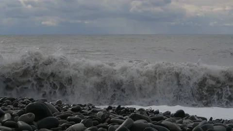 Big waves are hitting the shore. Raging stormy sea. Stock-Footage 167427726