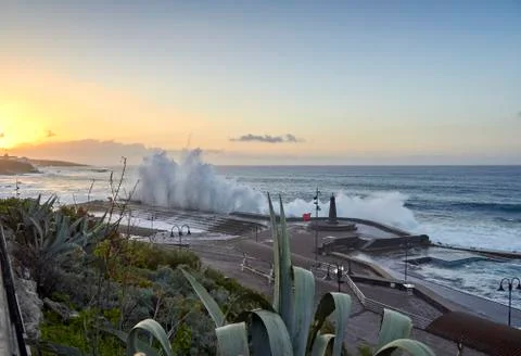 Big waves in Bajamar Stock Photos