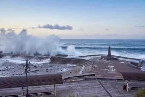 Big waves in Bajamar Stock Photos