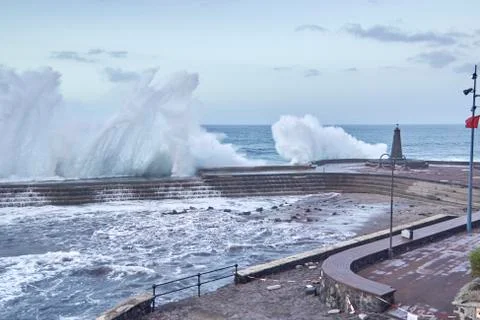 Big waves in Bajamar Stock Photos