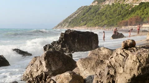 Big waves on beach. Stock Footage 158900514