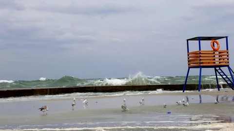 Big Waves At The Black Sea On The Beach Stock Footage 70401380