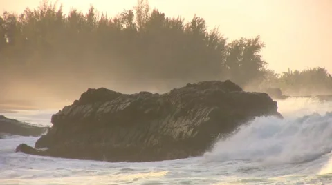 Big Waves Breaking on Big Rocks HD, scenic, coastal Stock Footage 1019575