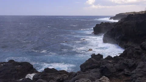 Big waves breaking on the coast of Reunion Island in the Indian Ocean Stock Footage 143852146