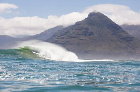 Big waves breaking on an reef along the coast of South Africa Stock Photos