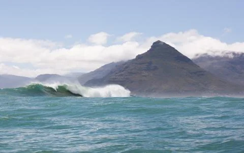 Big waves breaking on an reef along the coast of South Africa Stock Photos