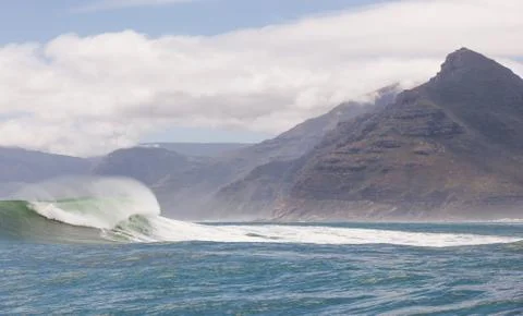 Big waves breaking on an reef along the coast of South Africa Stock Photos