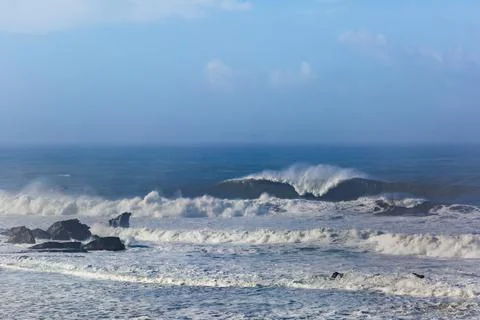 Big Waves Breaks at Mavericks surf spot Stock Photos
