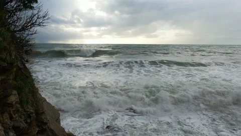 Big waves caused by strong wind in stormy Adriatic sea Stock Footage 170093089