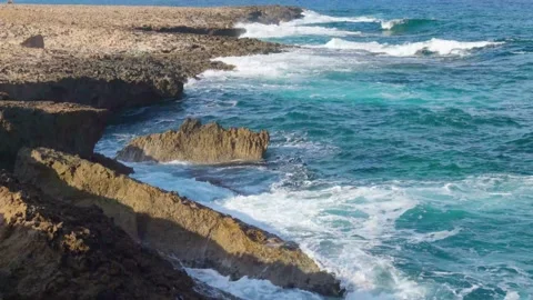 Big waves crash on the rocks Stock Footage 211826056