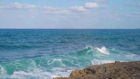 Big waves crash on the rocks Stock Footage 217439987