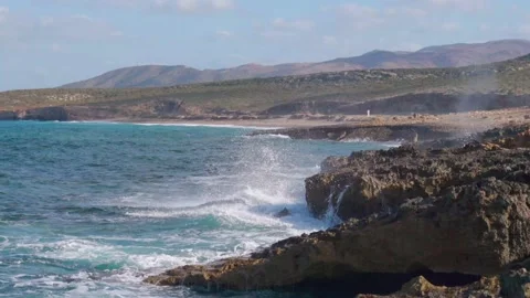 Big waves crash on the rocks Stock Footage 217440578