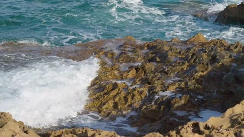 Big waves crash on the rocks Stock Footage 217441012