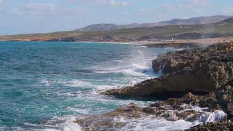 Big waves crash on the rocks Stock Footage 230224784
