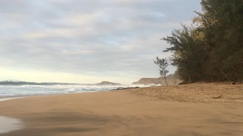 Big waves crash at Secret Beach Kalihiwai Kauai, Hawaii Stock Footage 90154802