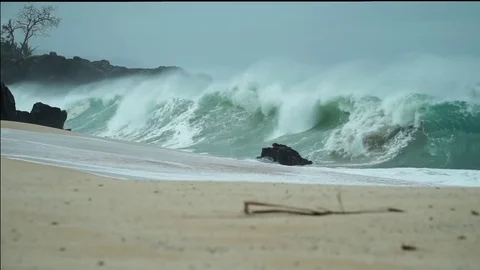 Big Waves Crashing Down Stock Footage 83097873