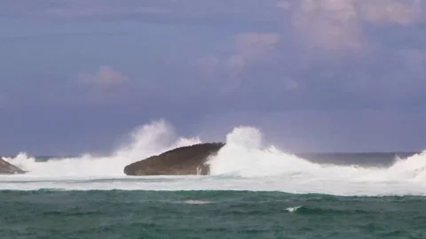 Big Waves Crashing on Rock Stock Footage 250104497