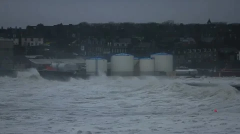Big waves crushing on a harbor pier. 스톡 동영상 20434744