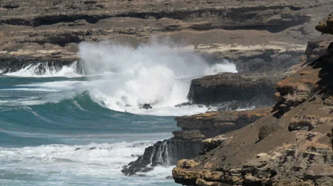 Big waves crushing on rough coast 11161 Stock Footage 32260636
