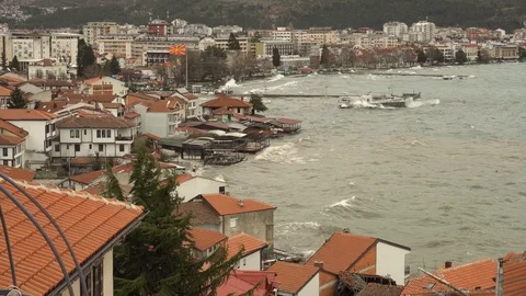 Big waves during storm in Ohrid Lake, Macedonia 스톡 동영상 87486472