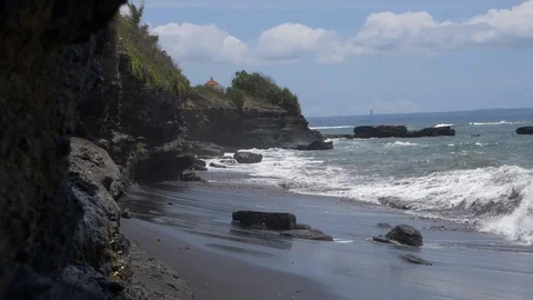 Big Waves hit ocean rock slow motion Stock Footage 123847420