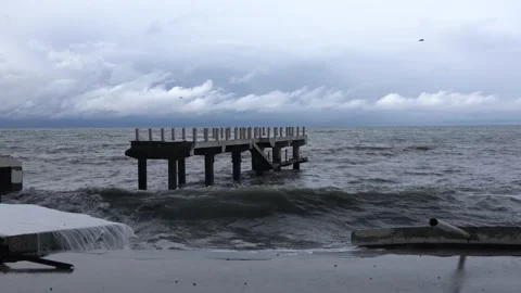 Big waves hit the shore Stock Footage 171856278
