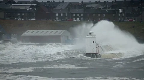 Big waves hitting shore and harbor defenses. 스톡 동영상 20434747