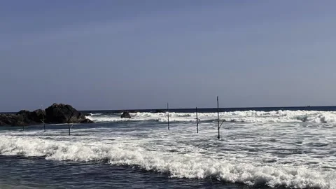 Big waves on the indian ocean beach on the island of sri lanka at sunset Stock Footage 219569009