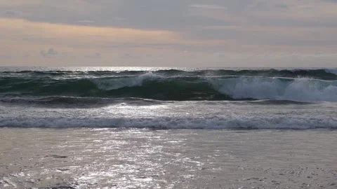 Big waves of indian ocean on sunset with pink sky. Stock Footage 243541381