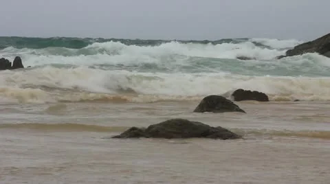 Big waves on Nai Thon beach Phuket Thailand Stock Footage 11852577