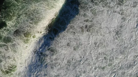 Big waves in ocean or sea. Close up view at sunset. Aerial drone view. Flying Stock Footage 247501954