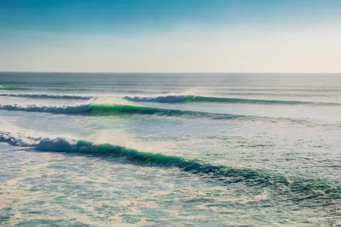Big waves in ocean. Perfect waves for surfing Stock Photos