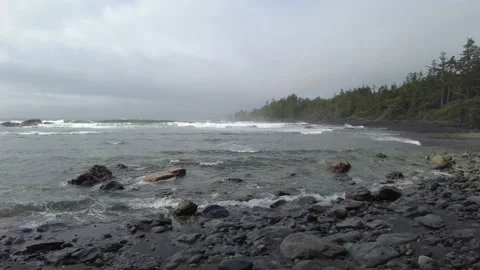 Big waves on the pacific side of Vancouver Island Stock Footage 162428958
