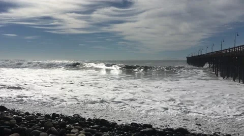 Big Waves at Pier Stock Footage 67870221