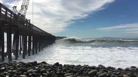 Big Waves at Pier Stock Footage 67870436