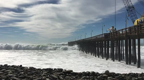 Big Waves at Pier Stock Footage 67870438