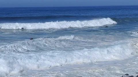 Big waves reaching an area of rocks in the Atlantic Ocean Stock Footage 201935865