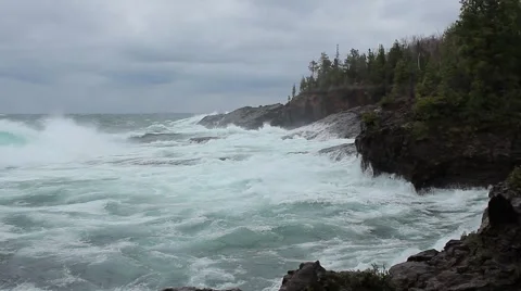 Big waves on rock shore Stock Footage 40645548