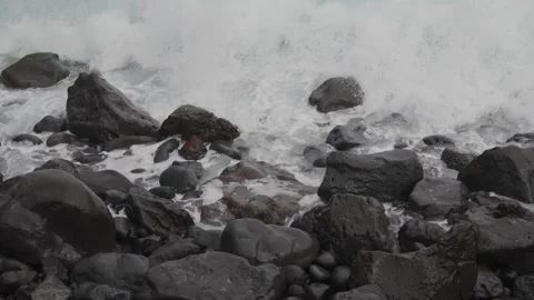 Big waves on rocky shore Stock Footage 328256030