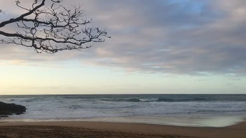 Big waves roll in at sunset. Secret Beach Kalihiwai Kauai, Hawaii. Stock Footage 91207529