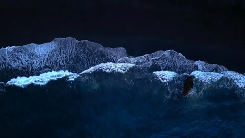 Big Waves Rolling From Above. Drone View Of Ocean, Breaking Waves, Black Sand. Stock Footage 243673164