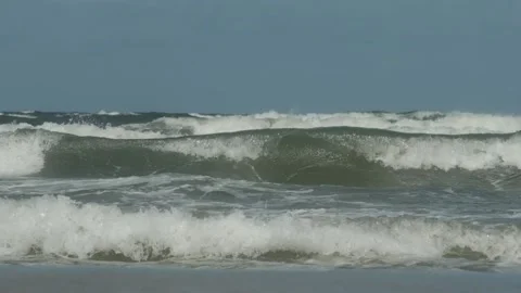 Big waves rolling and foaming, slow motion Stock Footage 155926422